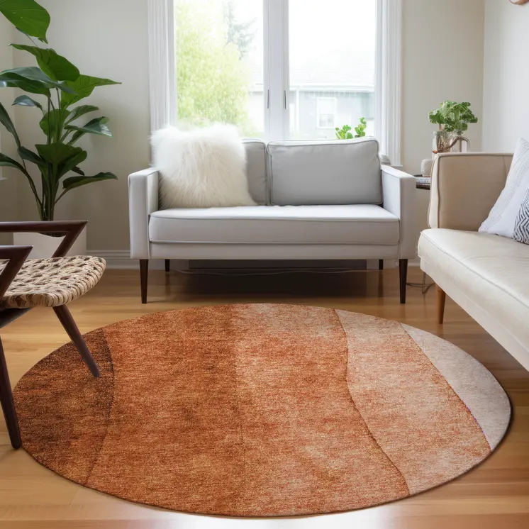 8' Orange And Copper Round Ombre Washable Indoor Outdoor Area Rug