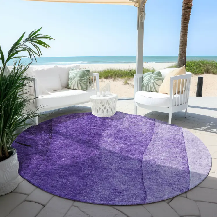 8' Purple Lilac And Lavender Round Ombre Washable Indoor Outdoor Area Rug