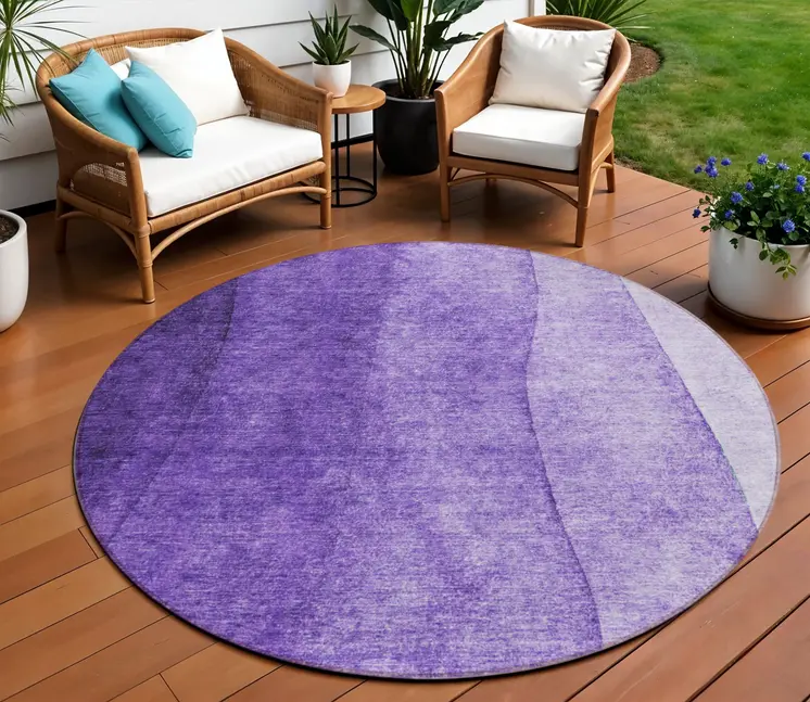 8' Purple Lilac And Lavender Round Ombre Washable Indoor Outdoor Area Rug