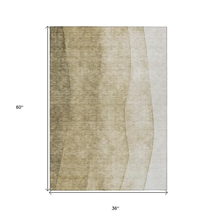 3' X 5' Taupe Beige And Ivory Ombre Washable Indoor Outdoor Area Rug