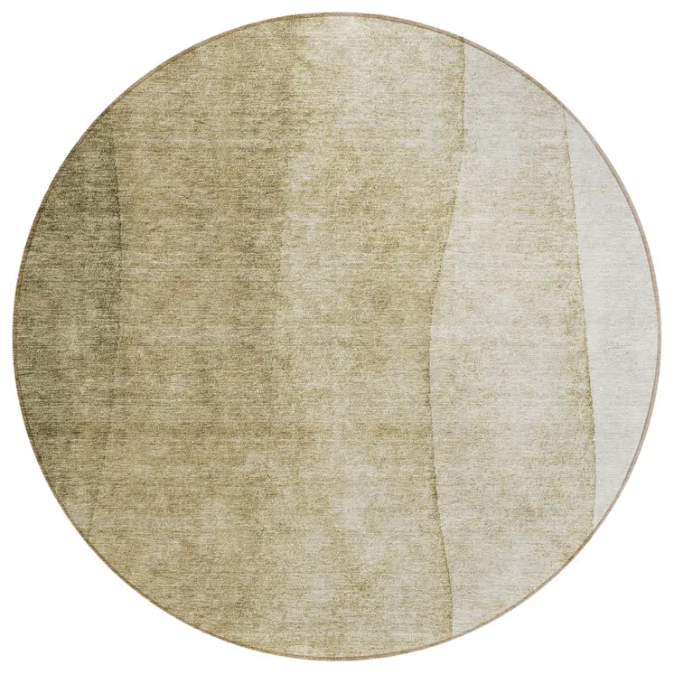 8' Taupe Beige And Ivory Round Ombre Washable Indoor Outdoor Area Rug