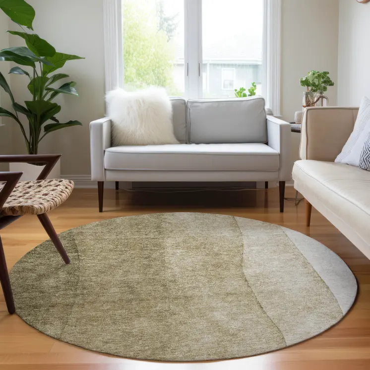 8' Taupe Beige And Ivory Round Ombre Washable Indoor Outdoor Area Rug