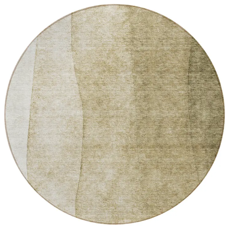 8' Taupe Beige And Ivory Round Ombre Washable Indoor Outdoor Area Rug