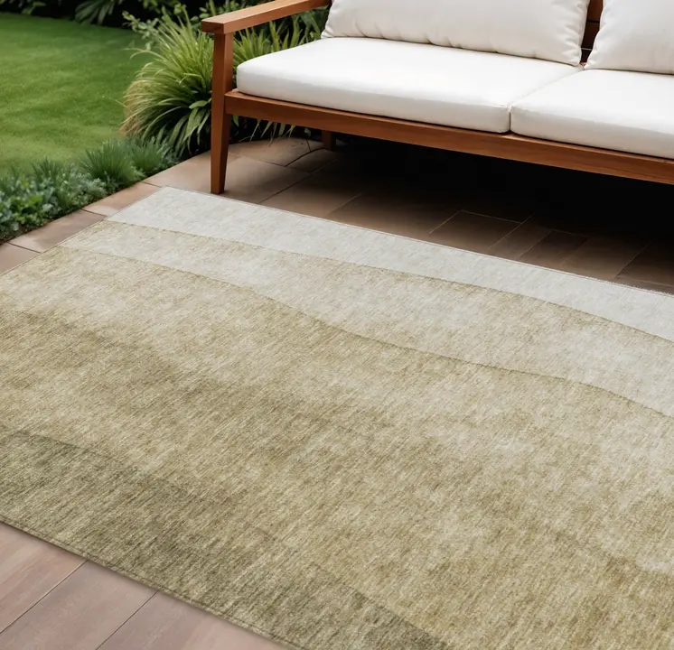 8' X 10' Taupe Beige And Ivory Ombre Washable Indoor Outdoor Area Rug