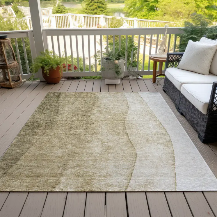 10' X 14' Taupe Beige And Ivory Ombre Washable Indoor Outdoor Area Rug