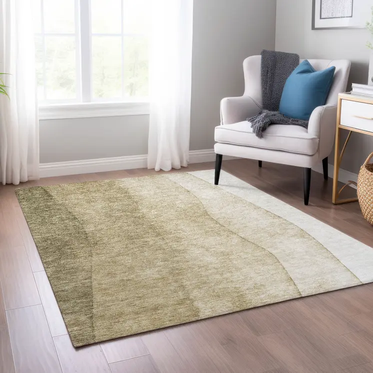 10' X 14' Taupe Beige And Ivory Ombre Washable Indoor Outdoor Area Rug