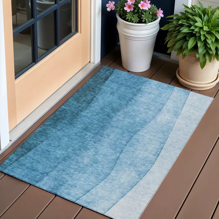 3' X 5' Teal Blue Aqua And Turquoise Ombre Washable Indoor Outdoor Area Rug