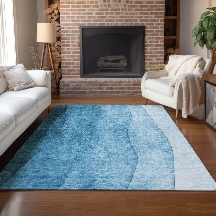 3' X 5' Teal Blue Aqua And Turquoise Ombre Washable Indoor Outdoor Area Rug