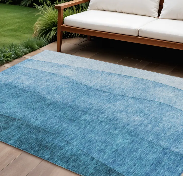10' X 14' Teal Blue Aqua And Turquoise Ombre Washable Indoor Outdoor Area Rug