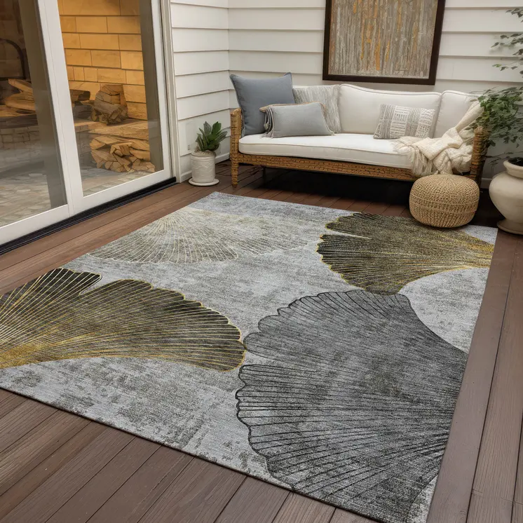 3' X 5' Gray Charcoal And Silver Floral Washable Indoor Outdoor Area Rug