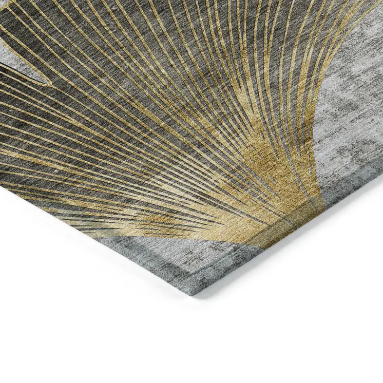 3' X 5' Gray Charcoal And Silver Floral Washable Indoor Outdoor Area Rug