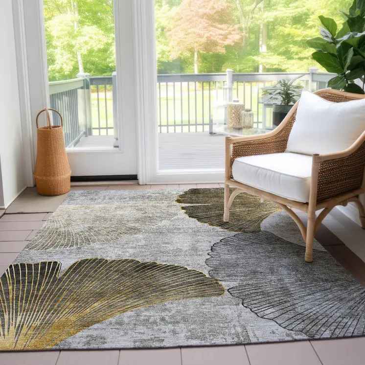 3' X 5' Gray Charcoal And Silver Floral Washable Indoor Outdoor Area Rug