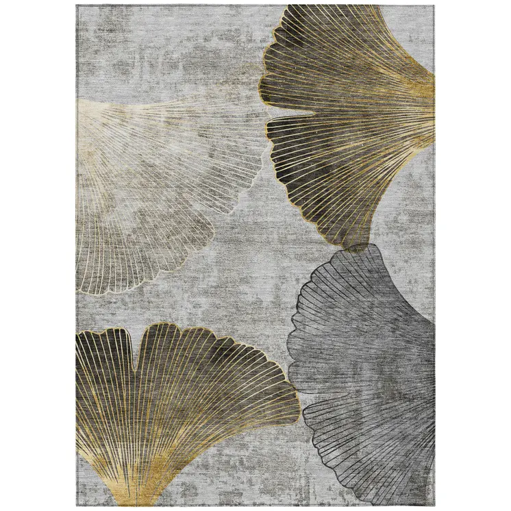 8' X 10' Gray Charcoal And Silver Floral Washable Indoor Outdoor Area Rug