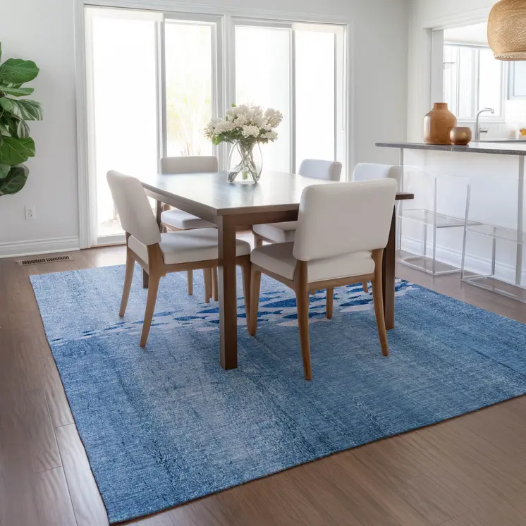 9' X 12' Sky Blue And Navy Blue Nautical Washable Indoor Outdoor Area Rug