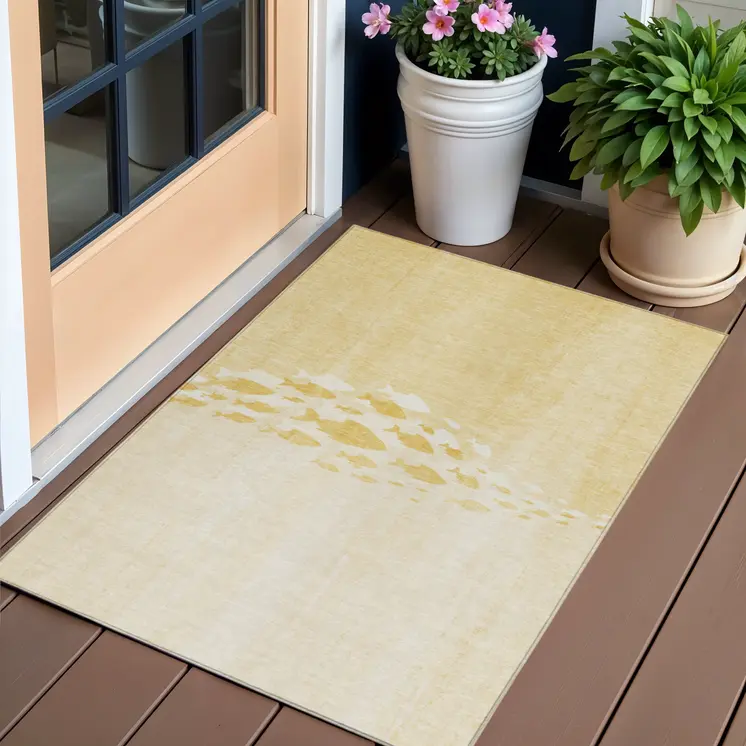 3' X 5' Gold Yellow And Wheat Nautical Washable Indoor Outdoor Area Rug