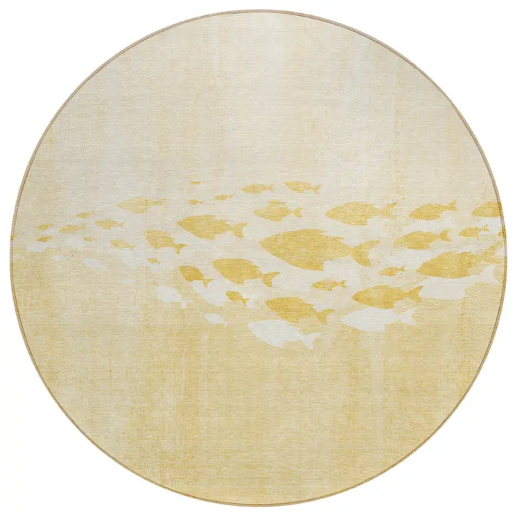 8' Gold Yellow And Wheat Round Nautical Washable Indoor Outdoor Area Rug