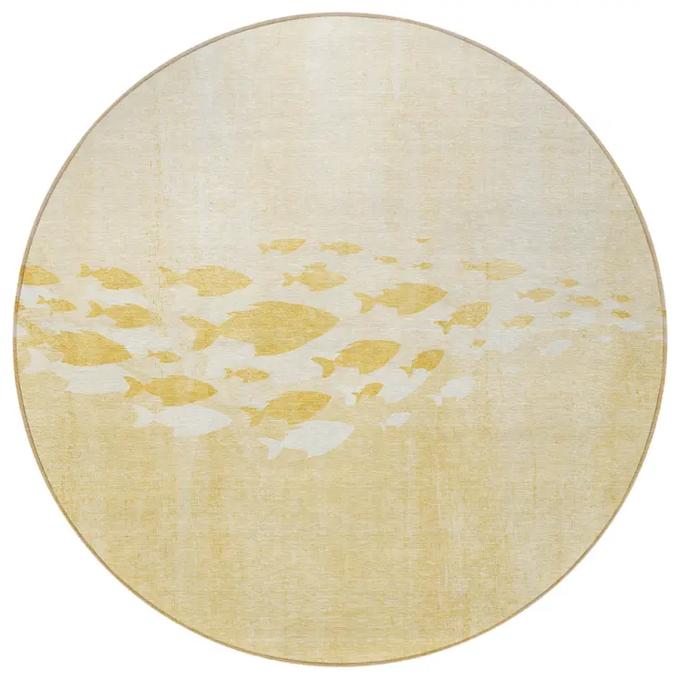 8' Gold Yellow And Wheat Round Nautical Washable Indoor Outdoor Area Rug