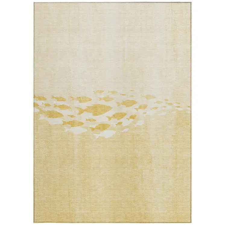 10' X 14' Gold Yellow And Wheat Nautical Washable Indoor Outdoor Area Rug