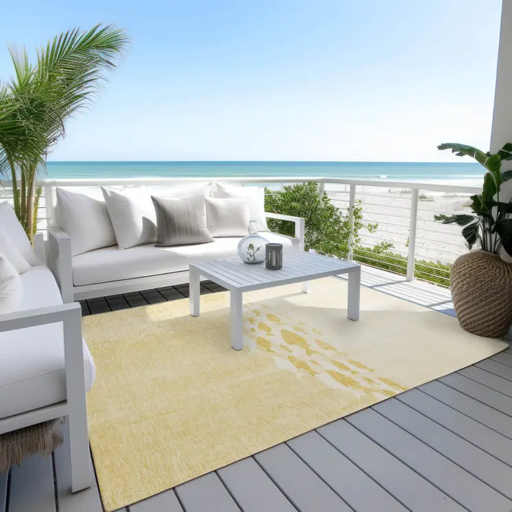 10' X 14' Gold Yellow And Wheat Nautical Washable Indoor Outdoor Area Rug