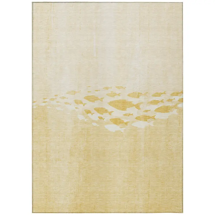 10' X 14' Gold Yellow And Wheat Nautical Washable Indoor Outdoor Area Rug