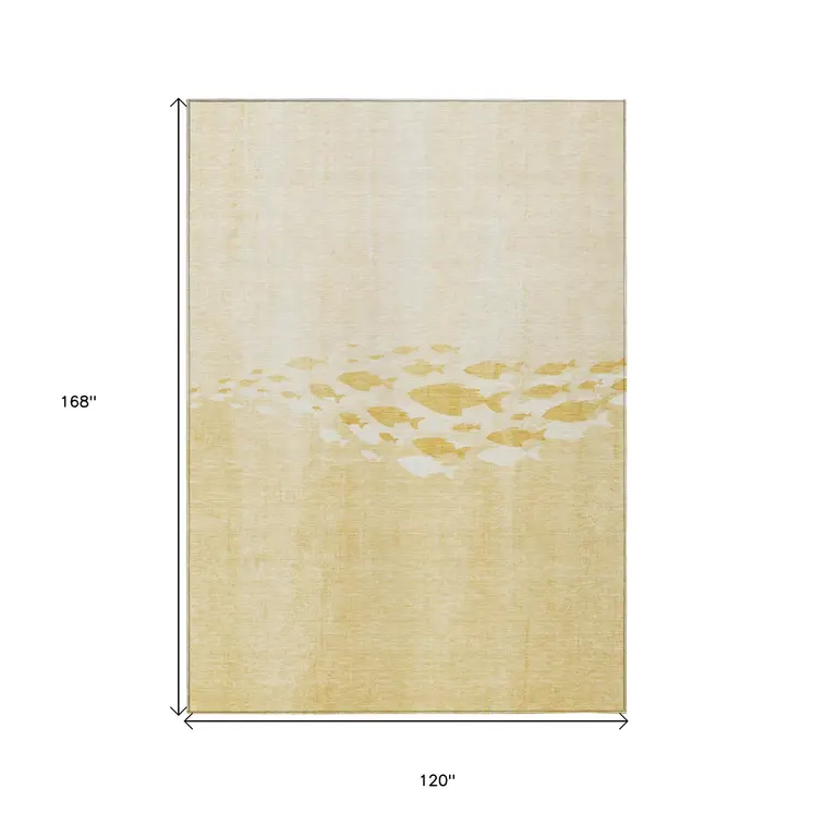 10' X 14' Gold Yellow And Wheat Nautical Washable Indoor Outdoor Area Rug