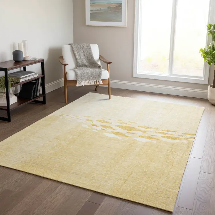 10' X 14' Gold Yellow And Wheat Nautical Washable Indoor Outdoor Area Rug