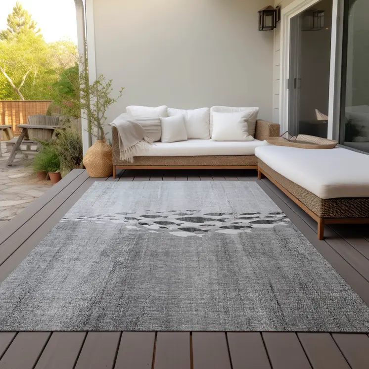 3' X 5' Gray Silver And Charcoal Nautical Washable Indoor Outdoor Area Rug