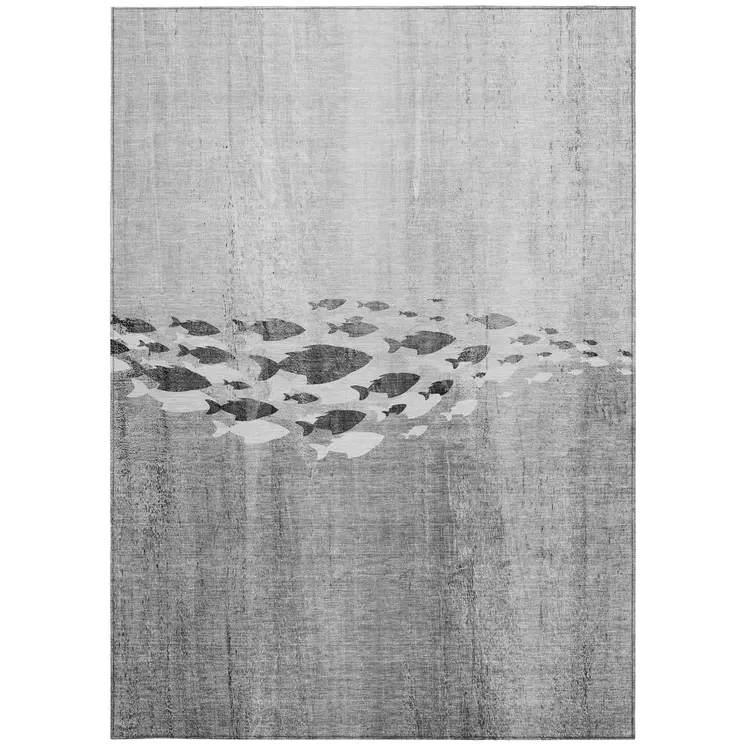 5' X 8' Gray Silver And Charcoal Nautical Washable Indoor Outdoor Area Rug