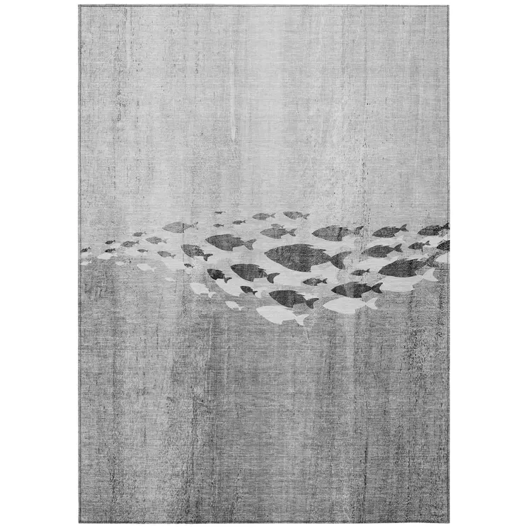 5' X 8' Gray Silver And Charcoal Nautical Washable Indoor Outdoor Area Rug