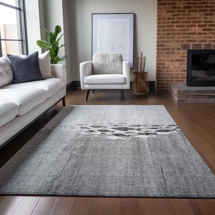 5' X 8' Gray Silver And Charcoal Nautical Washable Indoor Outdoor Area Rug