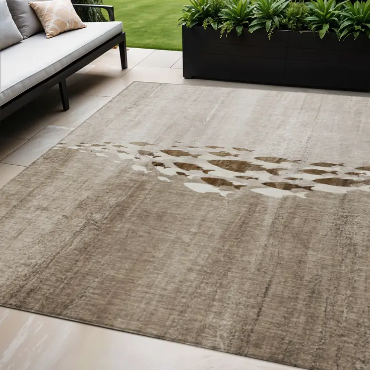 5' X 8' Taupe Brown And Khaki Nautical Washable Indoor Outdoor Area Rug