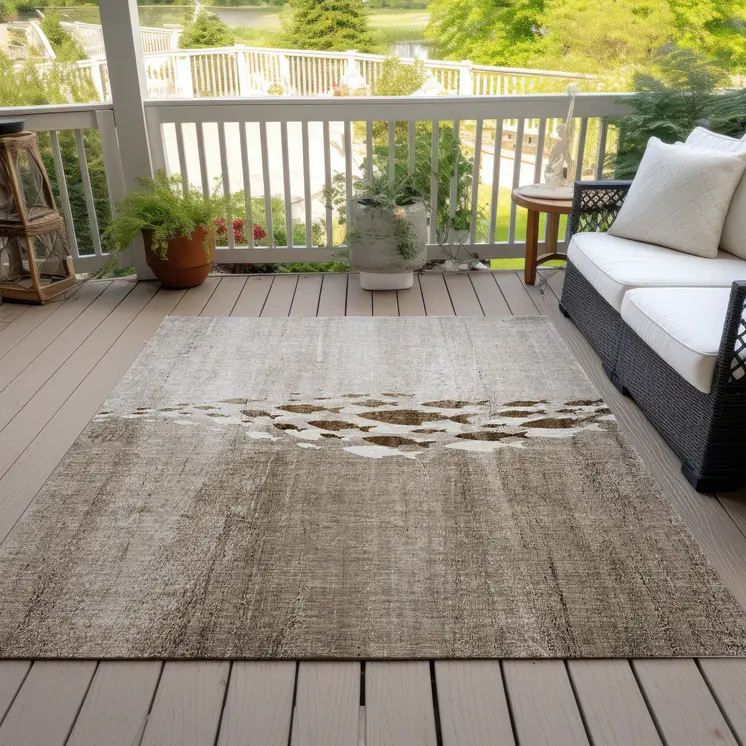 5' X 8' Taupe Brown And Khaki Nautical Washable Indoor Outdoor Area Rug