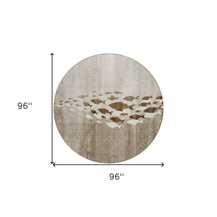 8' Taupe Brown And Khaki Round Nautical Washable Indoor Outdoor Area Rug