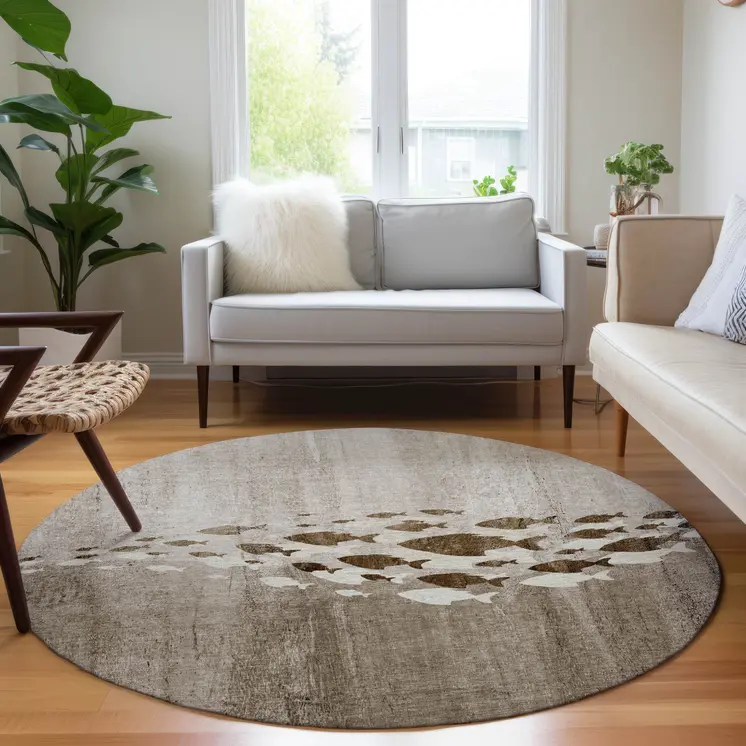 8' Taupe Brown And Khaki Round Nautical Washable Indoor Outdoor Area Rug