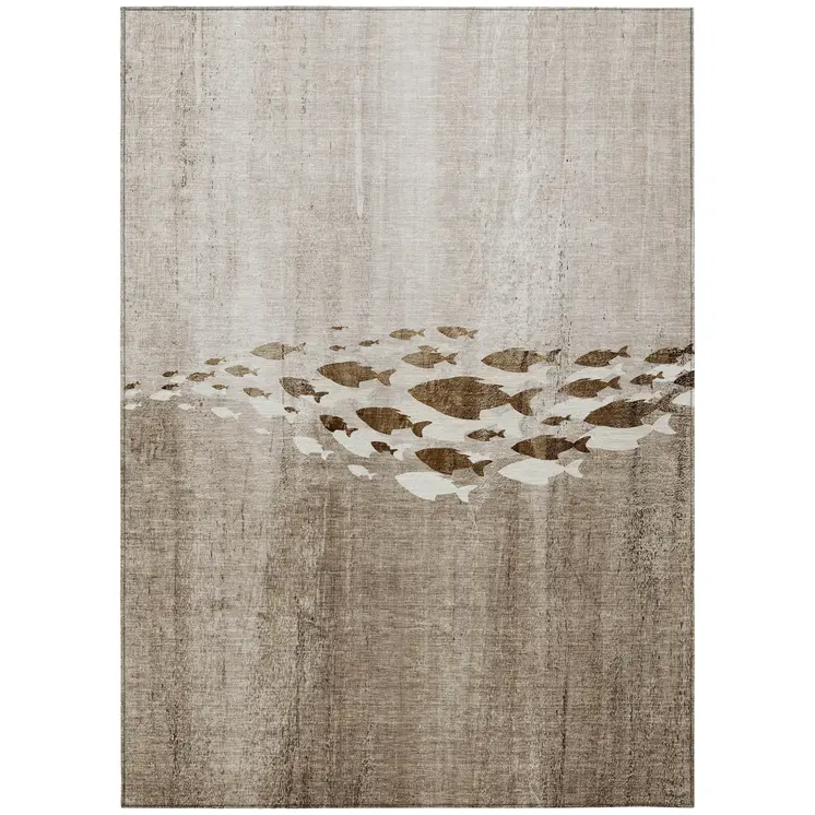 8' X 10' Taupe Brown And Khaki Nautical Washable Indoor Outdoor Area Rug