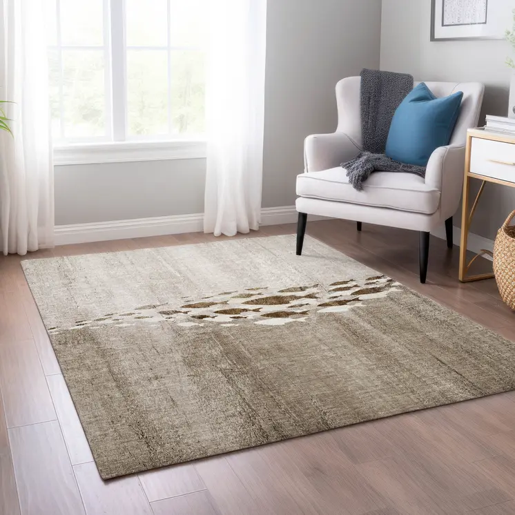 9' X 12' Taupe Brown And Khaki Nautical Washable Indoor Outdoor Area Rug