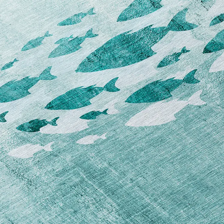 8' Teal Blue Aqua And Ivory Round Nautical Washable Indoor Outdoor Area Rug