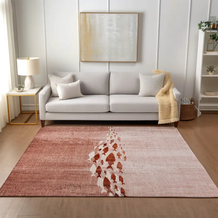 3' X 5' Terra Cotta Copper And Ivory Nautical Washable Indoor Outdoor Area Rug