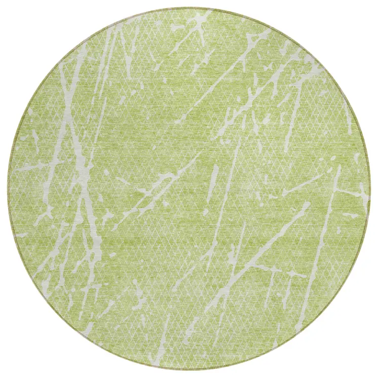 8' Artichoke Green And Ivory Round Abstract Washable Indoor Outdoor Area Rug