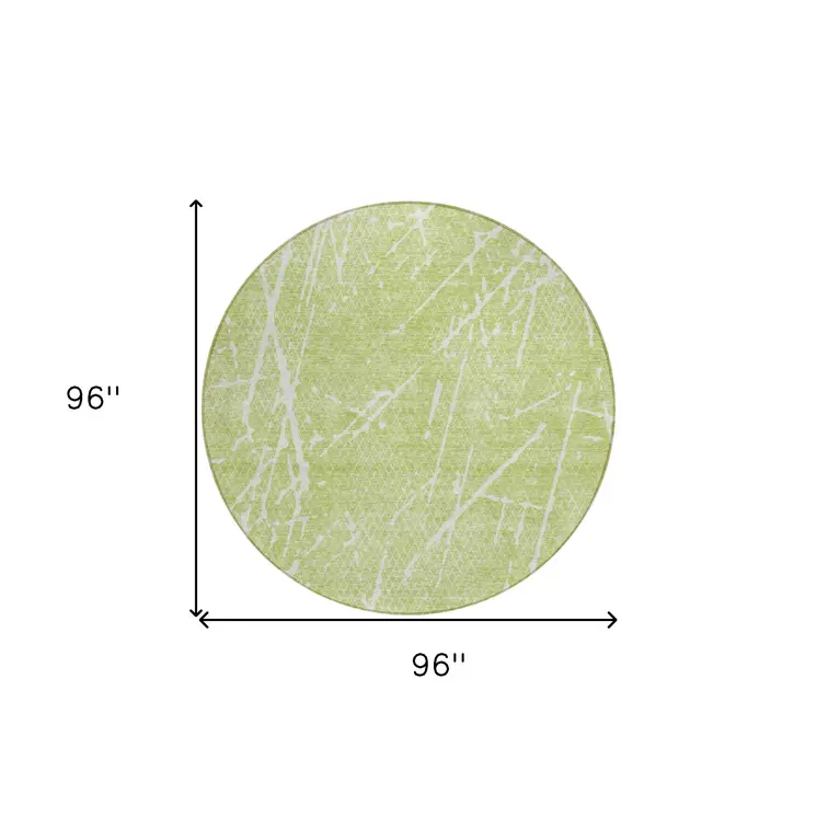 8' Artichoke Green And Ivory Round Abstract Washable Indoor Outdoor Area Rug