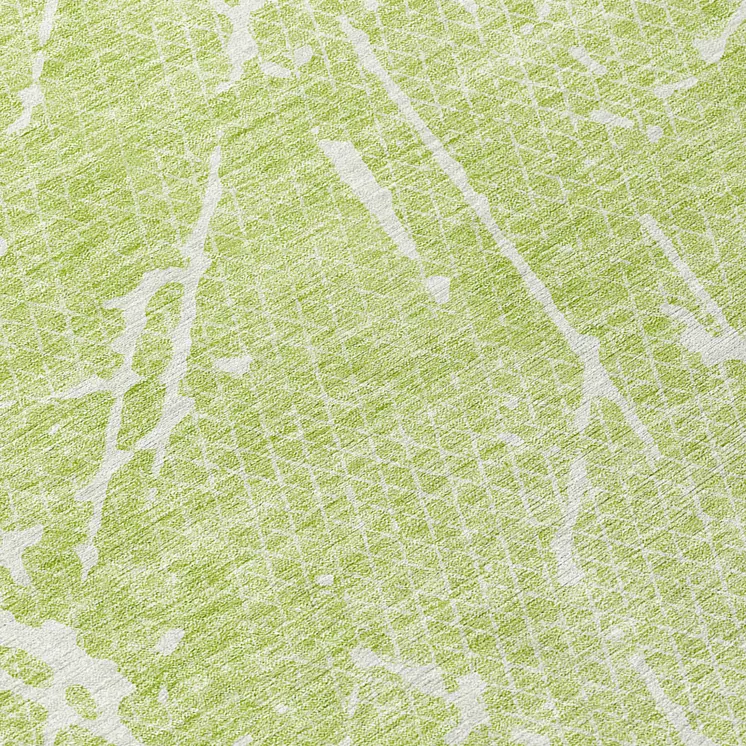 8' Artichoke Green And Ivory Round Abstract Washable Indoor Outdoor Area Rug