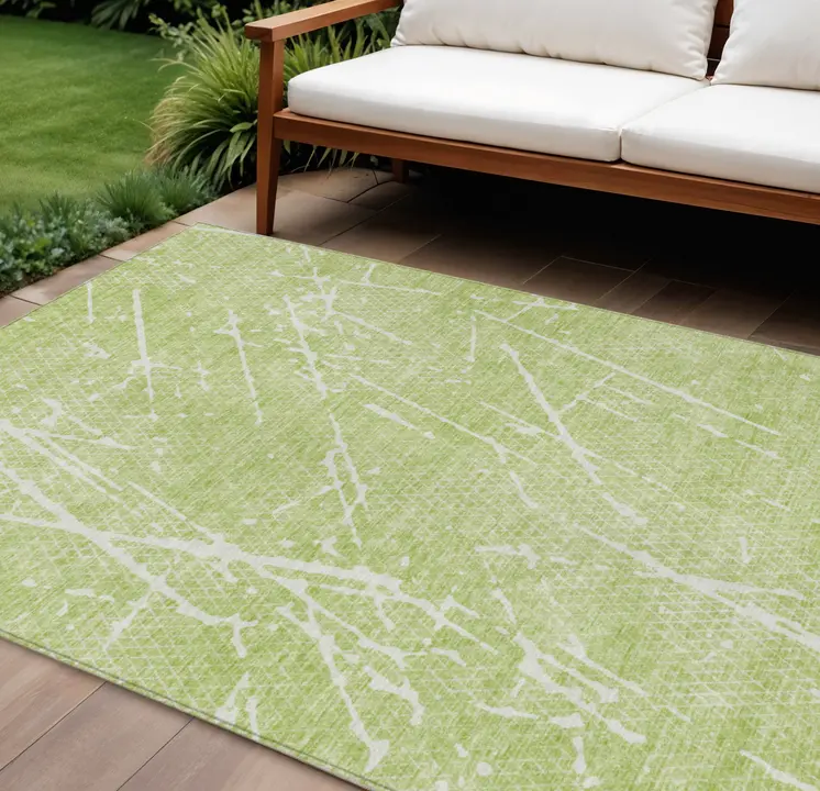 8' X 10' Artichoke Green And Ivory Abstract Washable Indoor Outdoor Area Rug