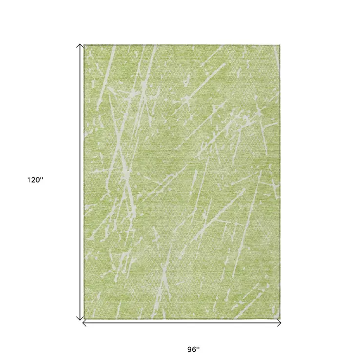 8' X 10' Artichoke Green And Ivory Abstract Washable Indoor Outdoor Area Rug