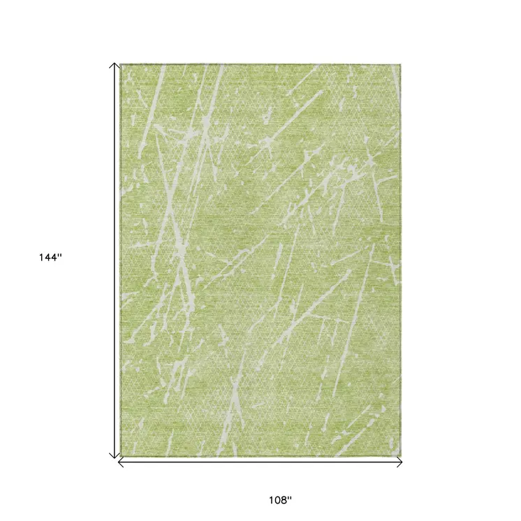 9' X 12' Artichoke Green And Ivory Abstract Washable Indoor Outdoor Area Rug