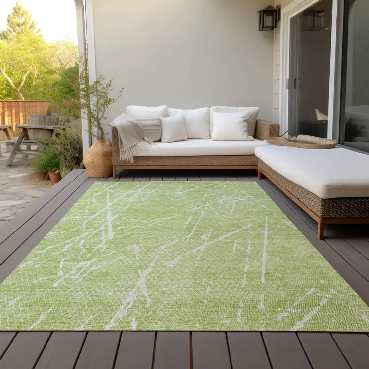 10' X 14' Artichoke Green And Ivory Abstract Washable Indoor Outdoor Area Rug