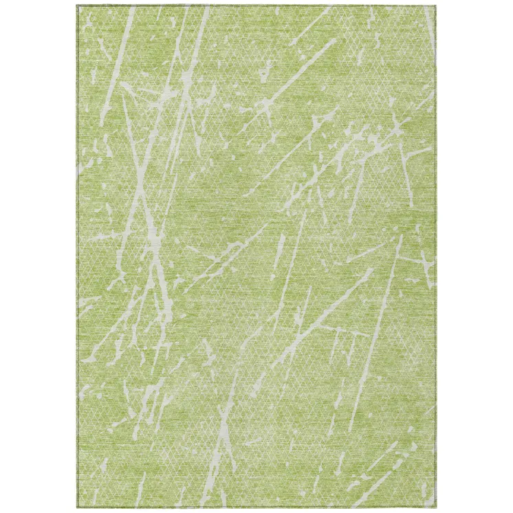 10' X 14' Artichoke Green And Ivory Abstract Washable Indoor Outdoor Area Rug