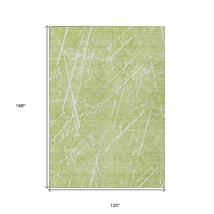 10' X 14' Artichoke Green And Ivory Abstract Washable Indoor Outdoor Area Rug