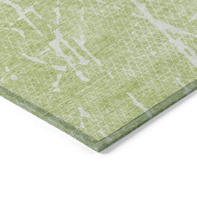 10' X 14' Artichoke Green And Ivory Abstract Washable Indoor Outdoor Area Rug