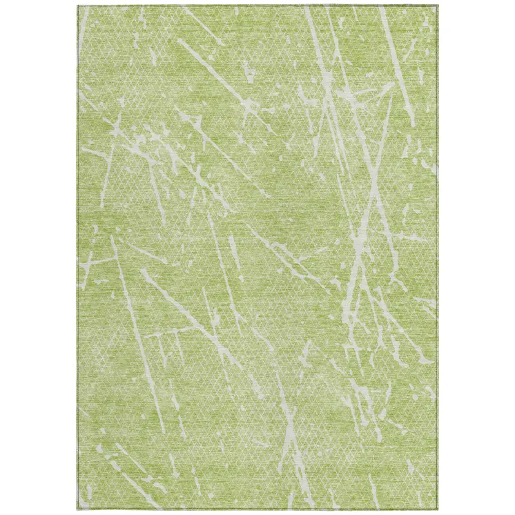 10' X 14' Artichoke Green And Ivory Abstract Washable Indoor Outdoor Area Rug