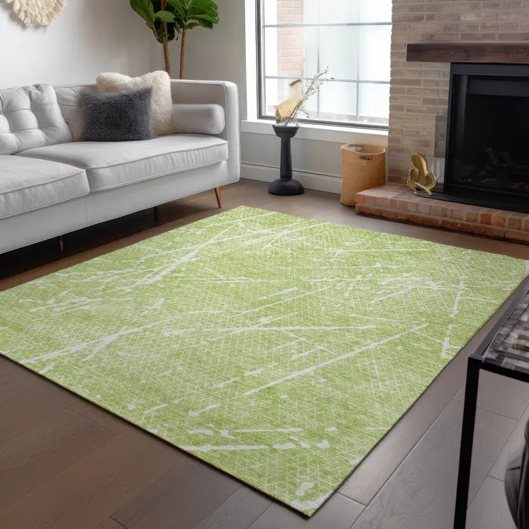 10' X 14' Artichoke Green And Ivory Abstract Washable Indoor Outdoor Area Rug
